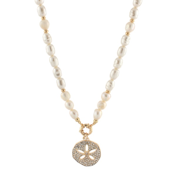 Pave Sand Dollar & Pearl Bead Necklace